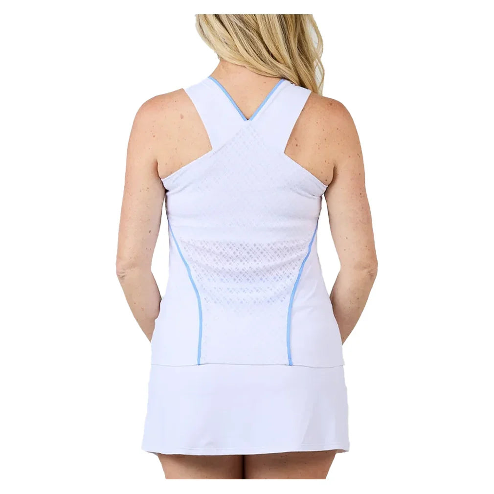 Women's Racerback Tennis Tank White and Periwinkle
