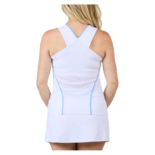 Women's Racerback Tennis Tank White and Periwinkle