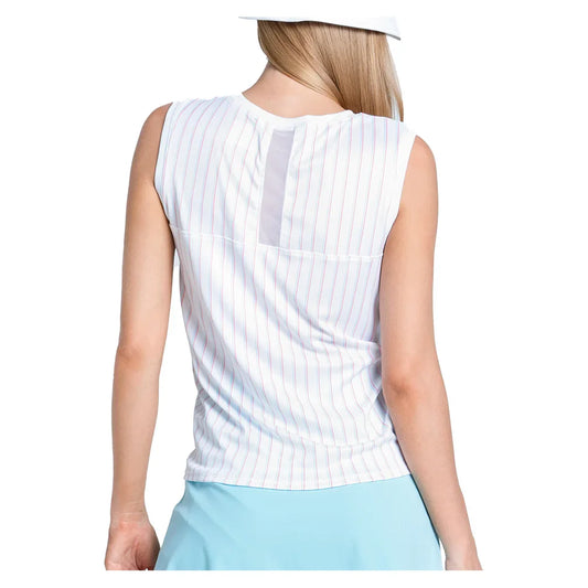 Women's Retro Stripe Twist Front Tennis Tank White