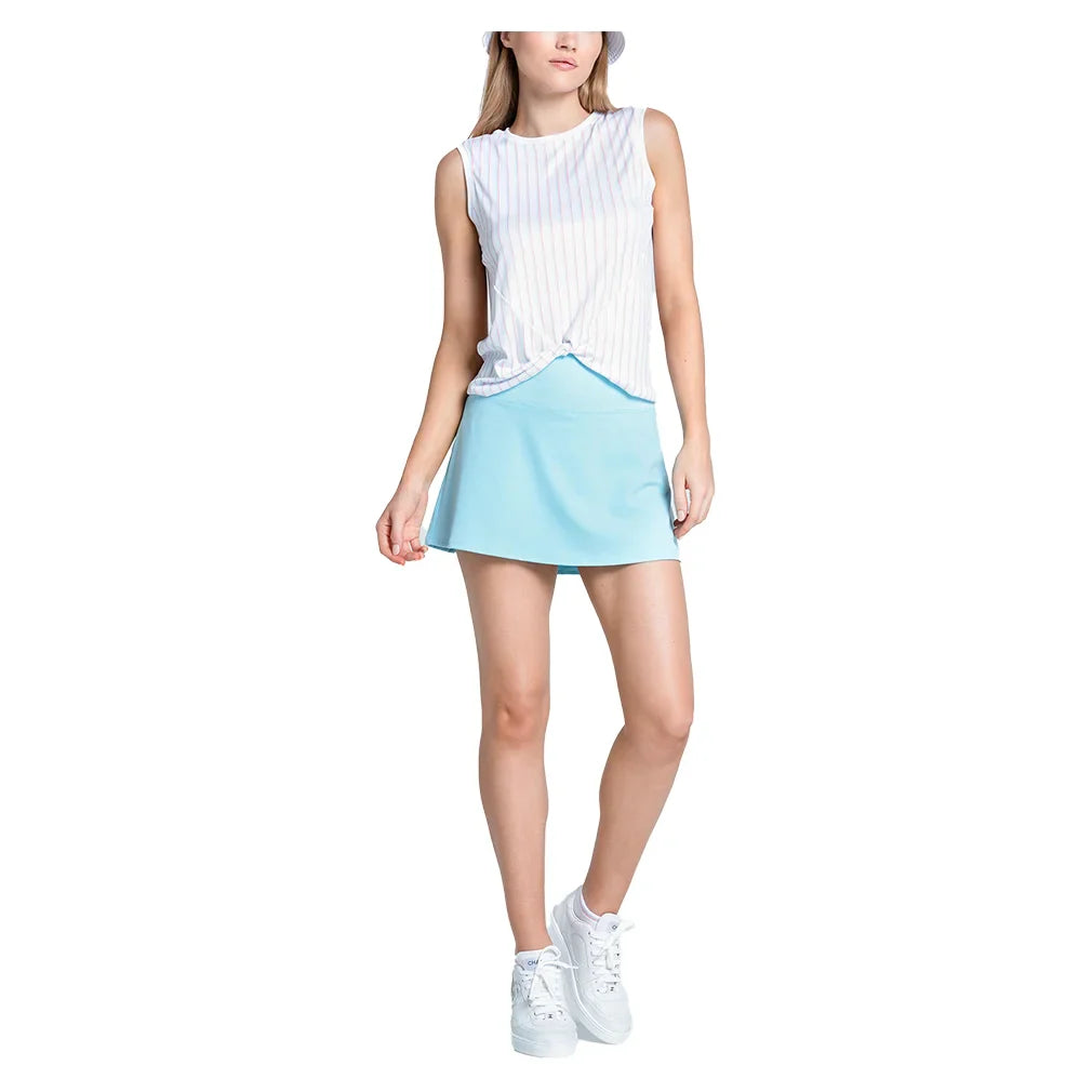 Women's Retro Stripe Twist Front Tennis Tank White