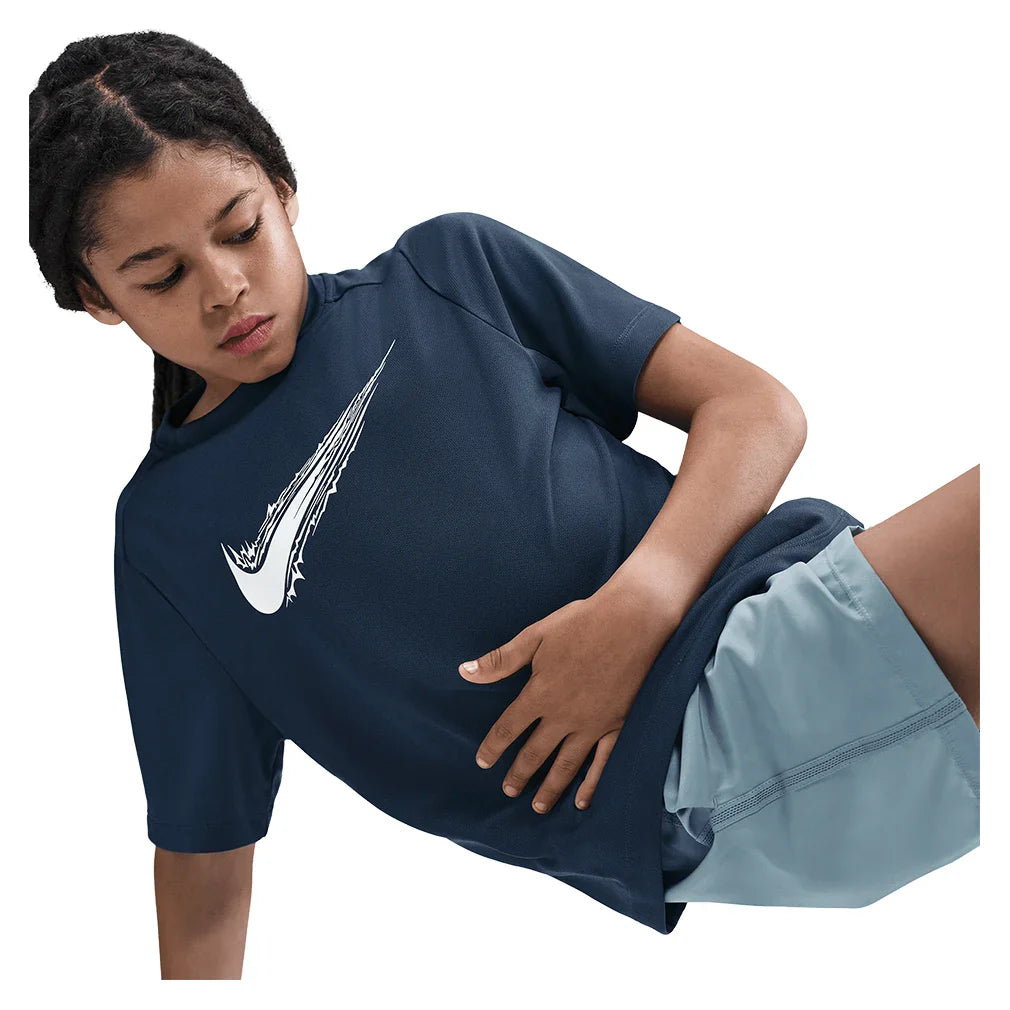 Boys' Multi Dri-FIT Short-Sleeve Training Top Midnight Navy and White