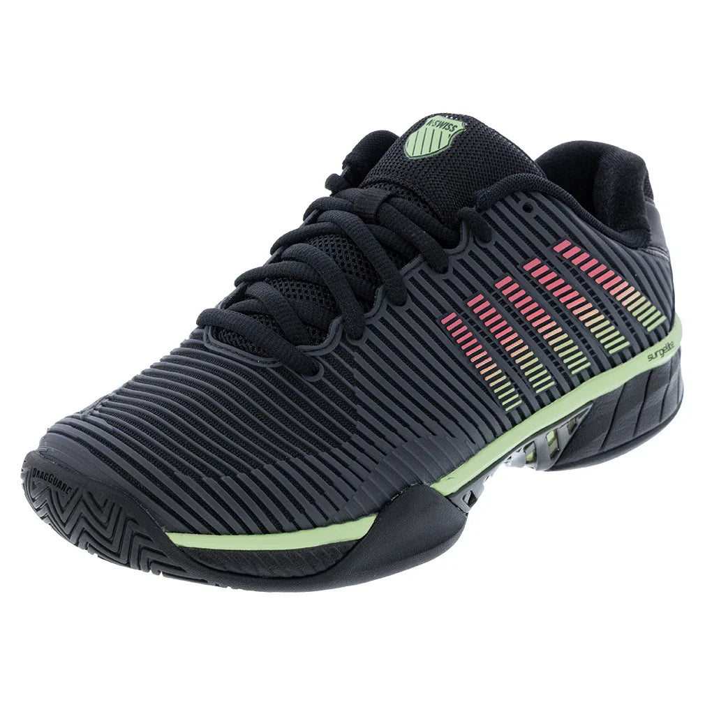 Men's Hypercourt Express 2 2E Width Tennis Shoes Black and Soft Green