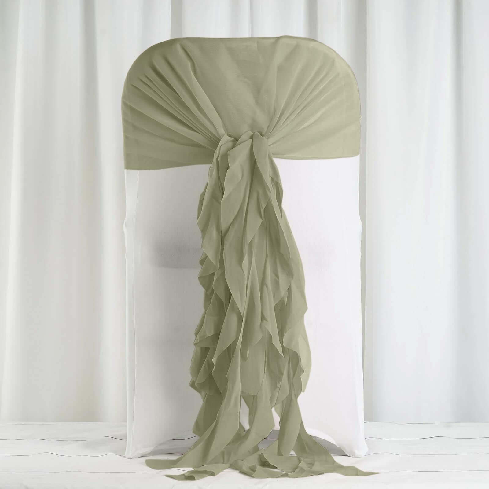 1 Set Chiffon Hoods Chair Sashes with Willow Ruffles Design Dusty Sage Green - Stylish Chair Bow Decor - Bell Racket Store