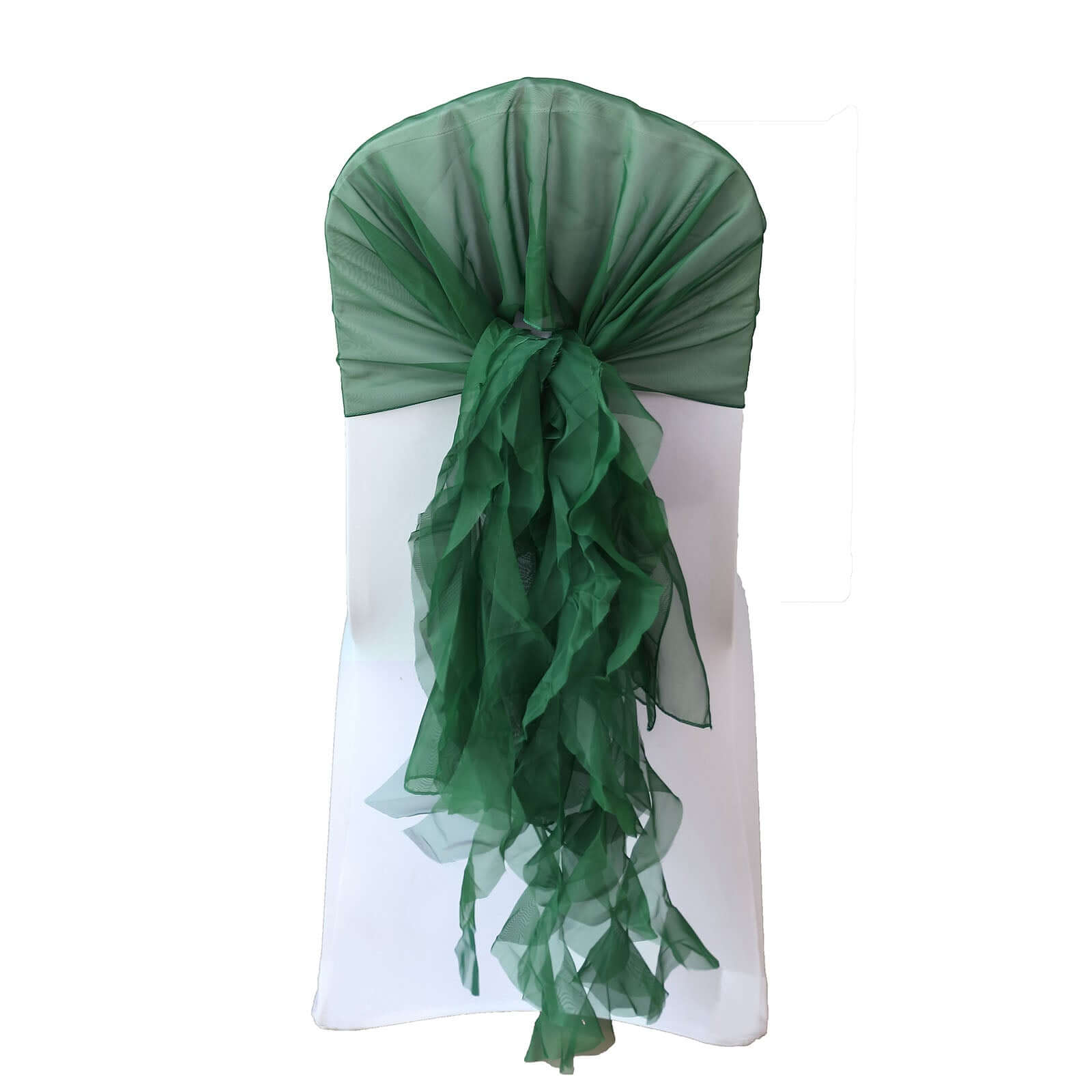 1 Set Chiffon Hoods Chair Sashes with Willow Ruffles Design Hunter Emerald Green - Stylish Chair Bow Decor - Bell Racket Store