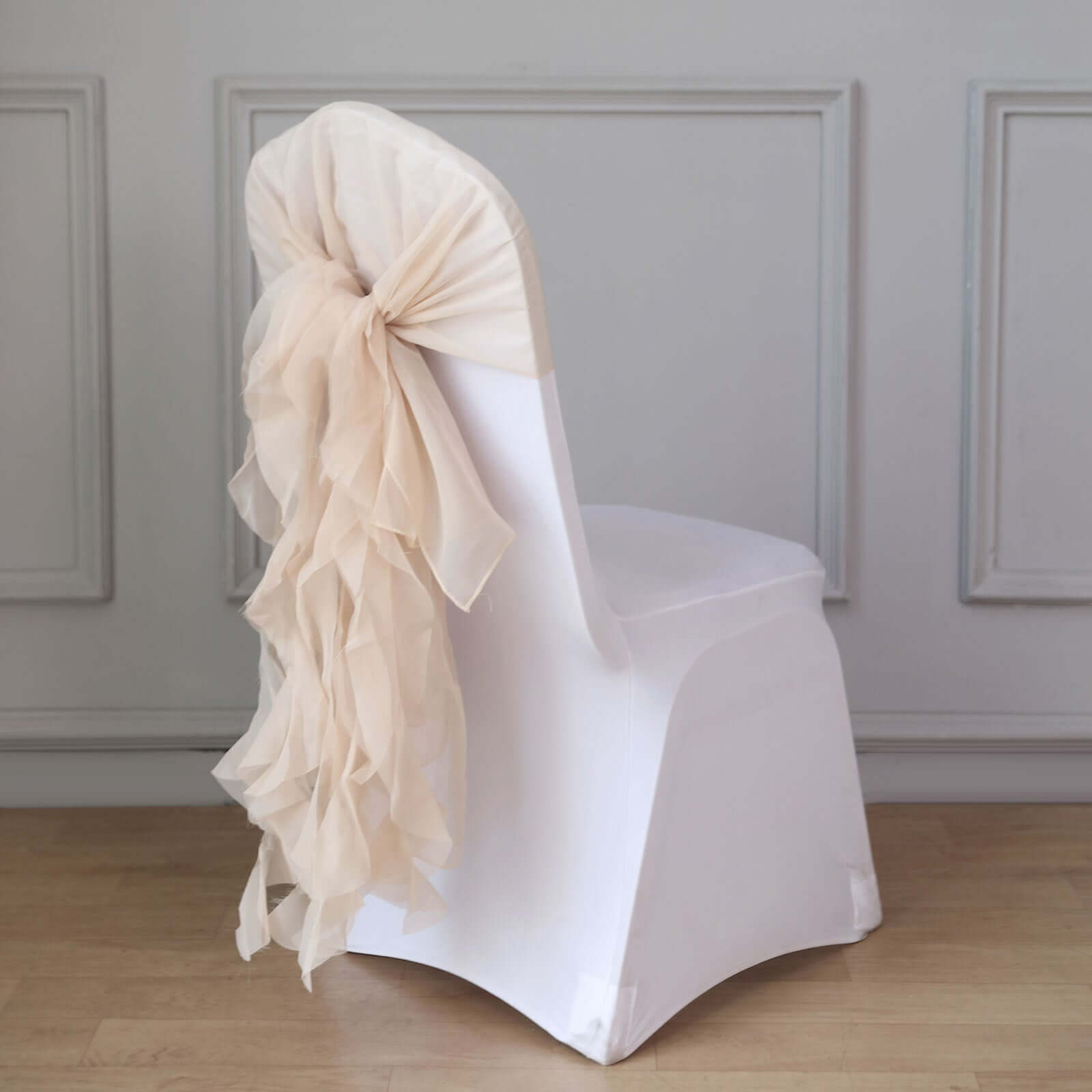 1 Set Chiffon Hoods Chair Sashes with Willow Ruffles Design Nude - Stylish Chair Bow Decor - Bell Racket Store