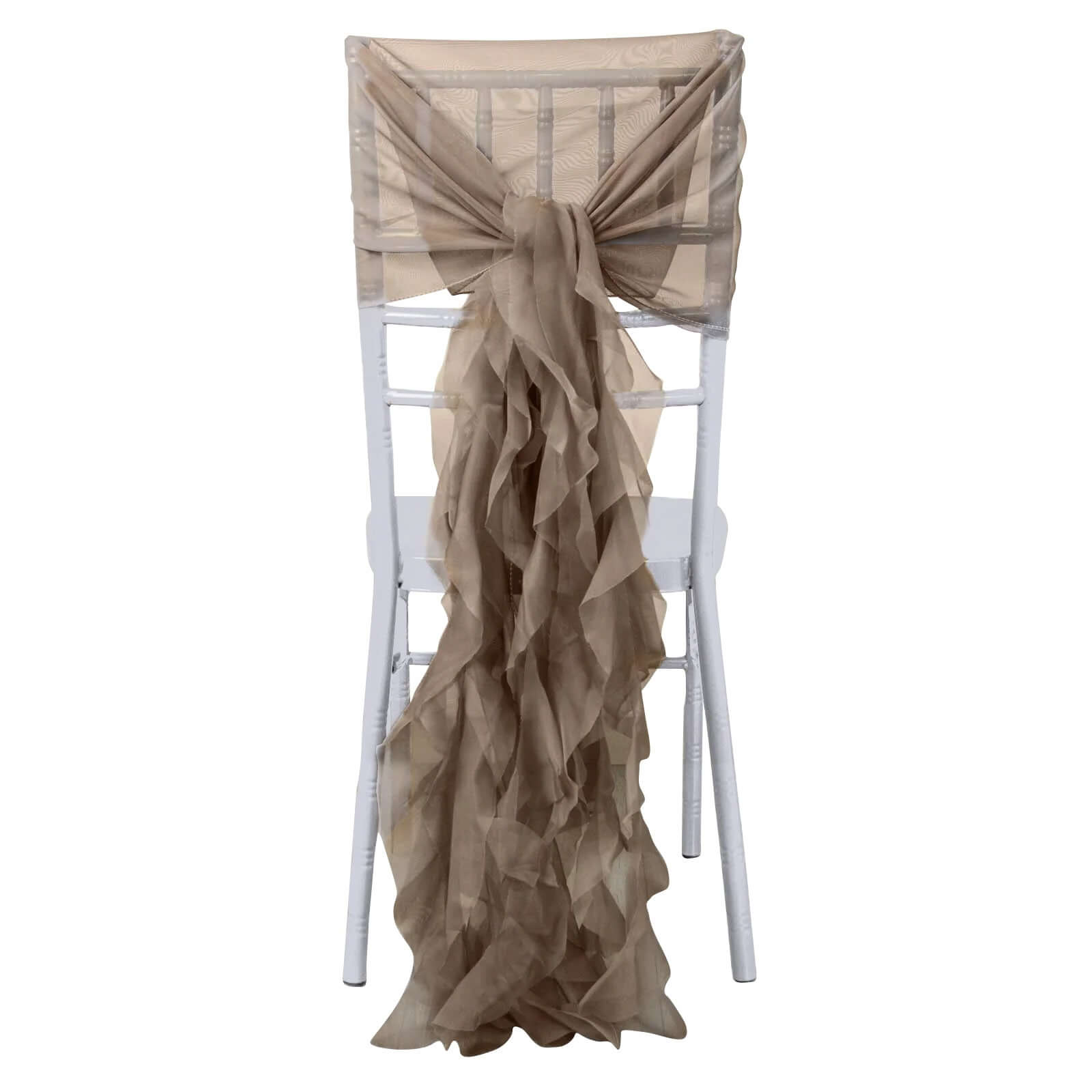 1 Set Chiffon Hoods Chair Sashes with Willow Ruffles Design Taupe - Stylish Chair Bow Decor - Bell Racket Store