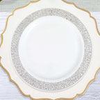 10-Pack Plastic Dinner Plates White with Fancy Silver Lace Rim - Stylish Disposable Plates for Events 10"