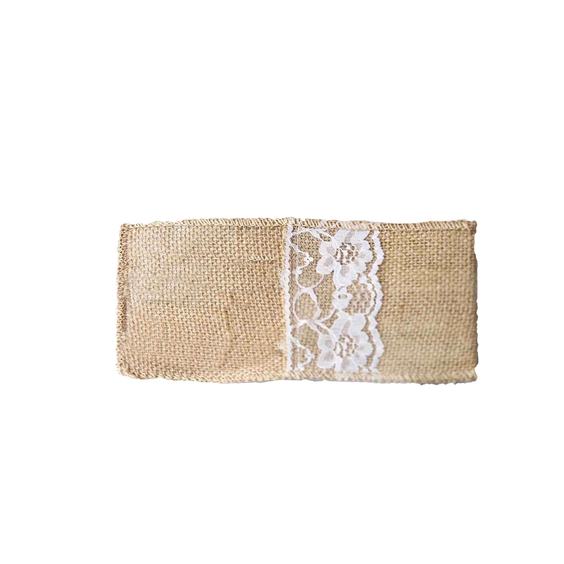 10 Pack 4"x8" Natural Burlap Lace Single Set Silverware Holder Pouch - Bell Racket Store