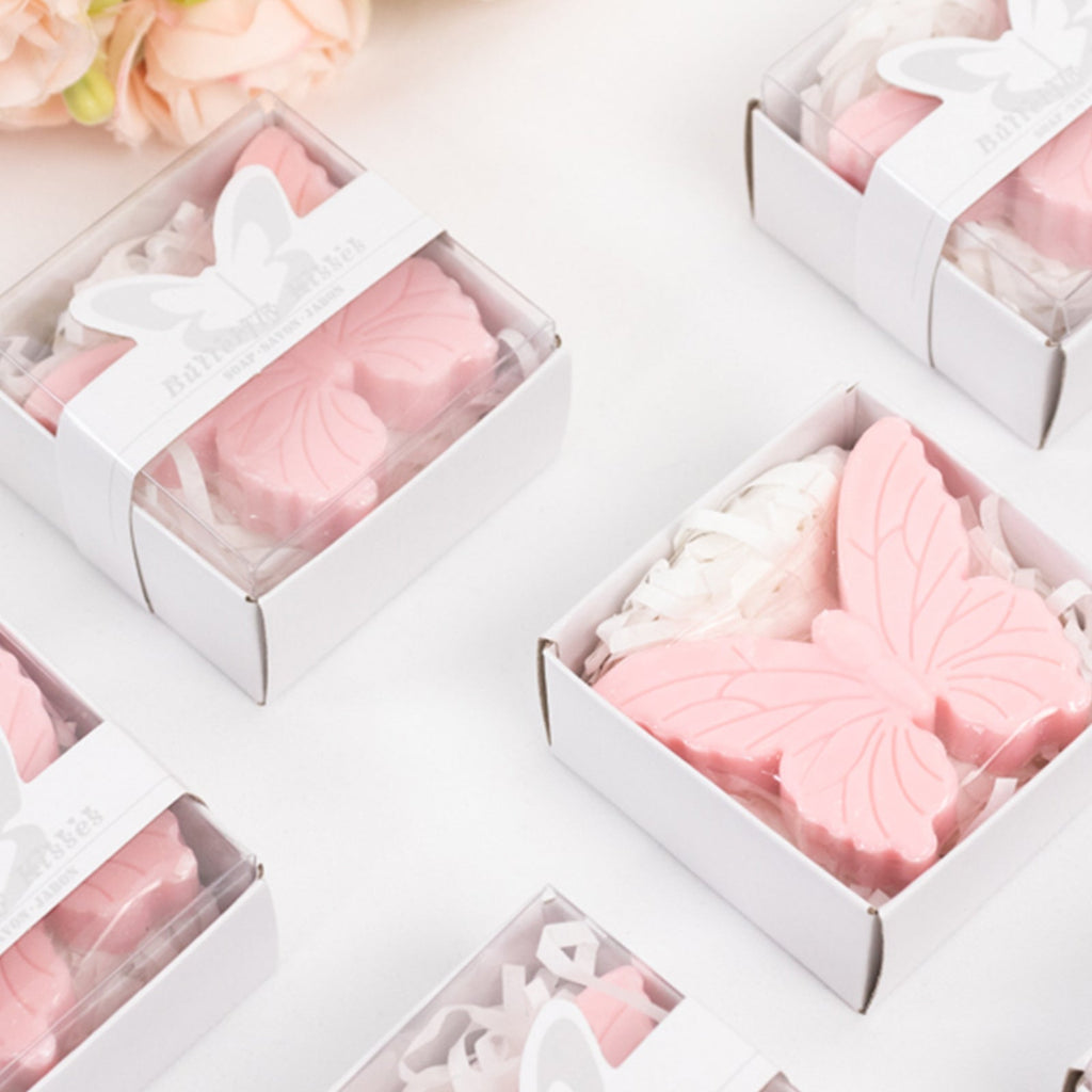 10 Pack Blush Butterfly Unscented Soap Baby Shower Favors with Gift Boxes, Pre - Packed Bridal Shower Wedding Souvenirs - 2" - Bell Racket Store