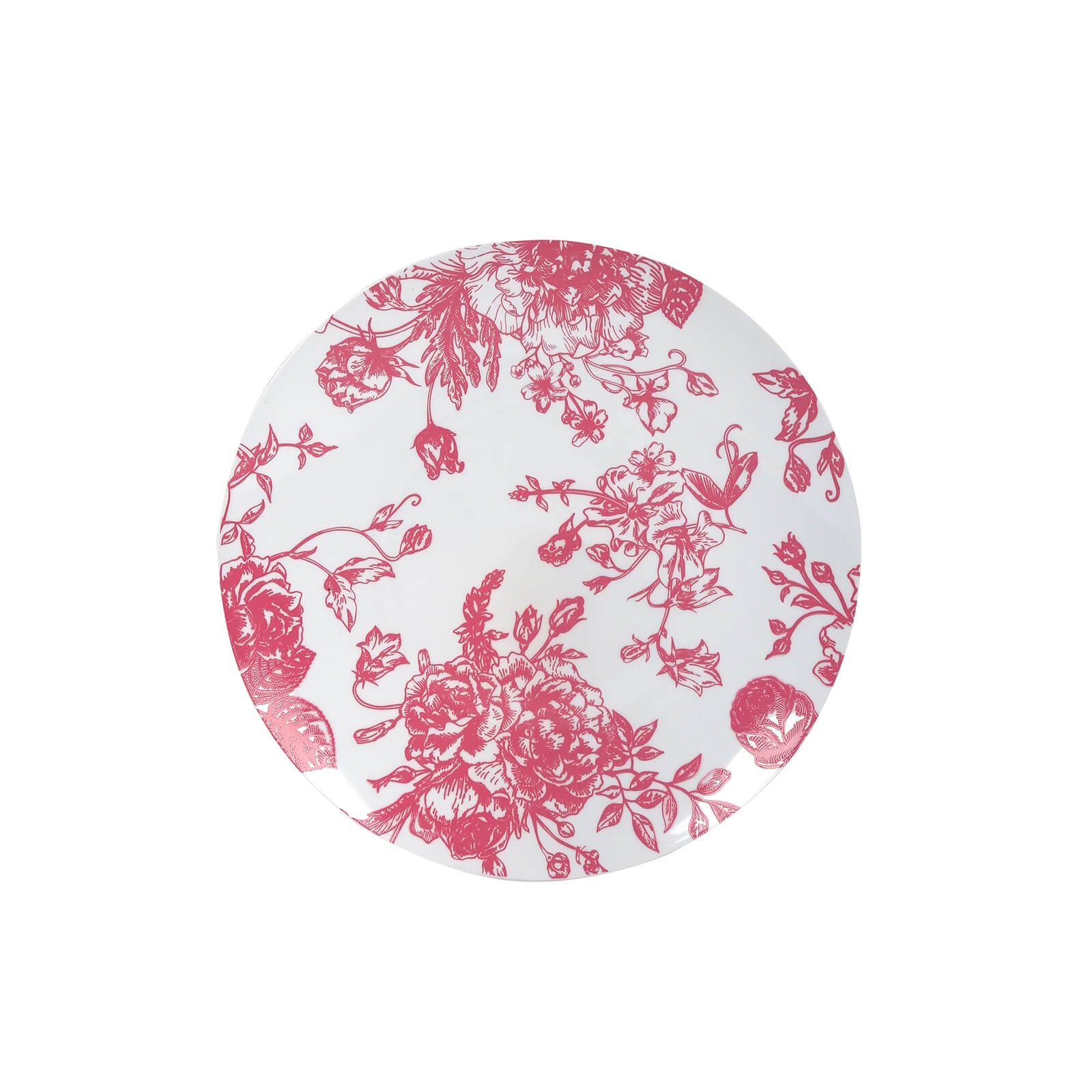 10 - Pack French Toile Plastic Salad Plates â€“ Pink & White Floral, 7" Round Disposable Dessert Plates - Bell Racket Store