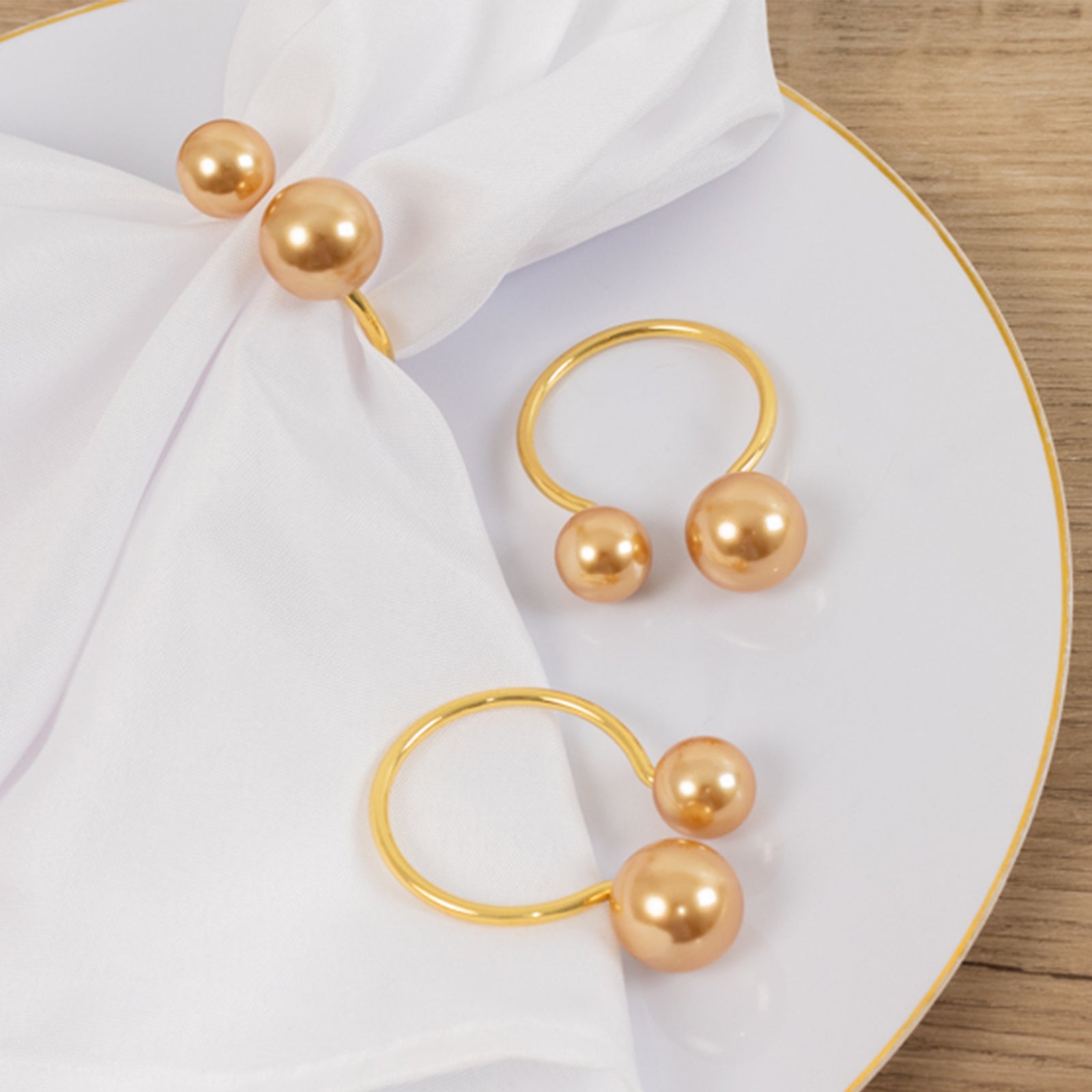 10 Pack Gold Pearl Metal Napkin Holders Dining Table Decor, Elegant Round Wedding Napkin Rings - 2.5" - Bell Racket Store