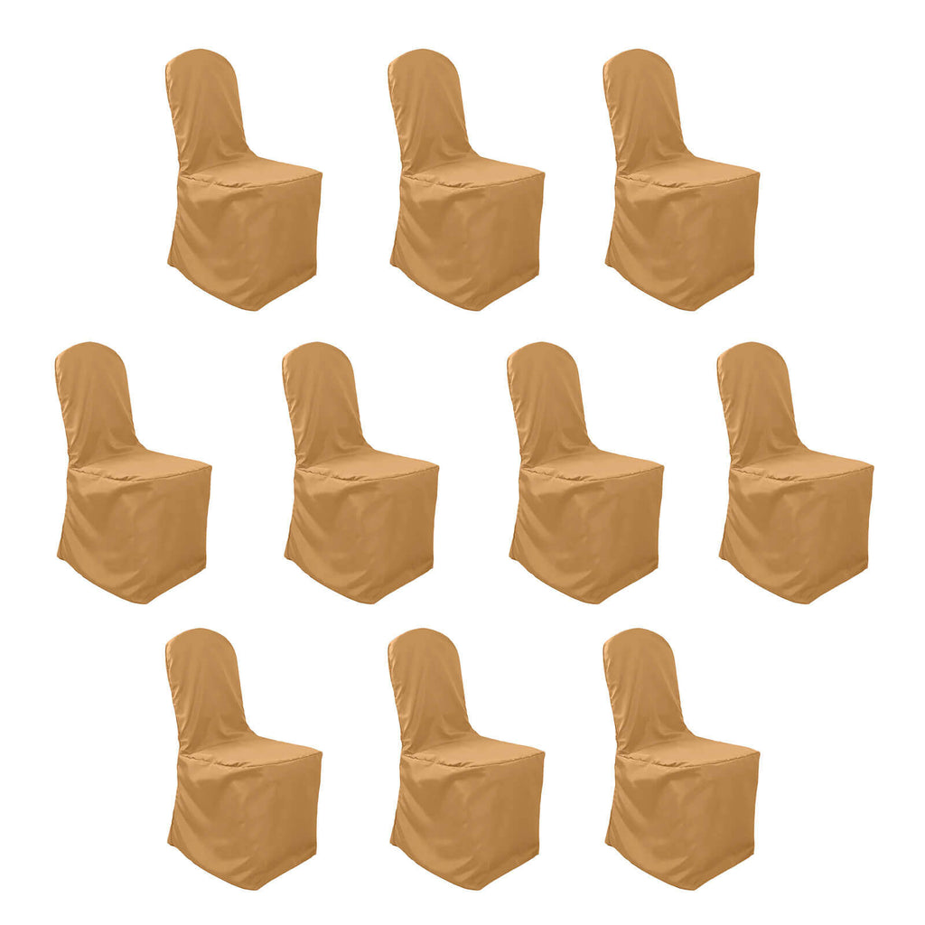 10 Pack Polyester Chair Cover for Banquet Chairs Gold - Stain - Resistant Reusable Slip - On Slipcover - Bell Racket Store