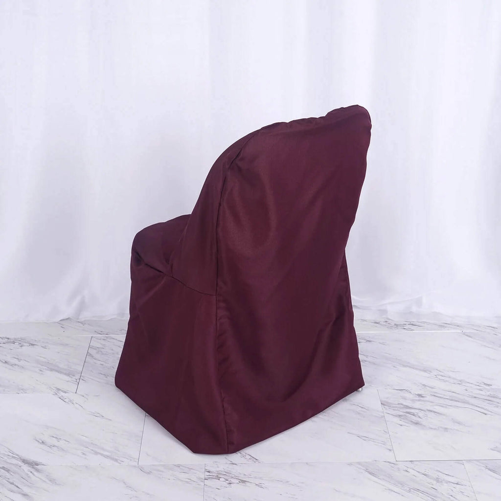 10 Pack Polyester Chair Covers for Folding Chairs Burgundy - Wrinkle - Free Stain - Resistant Slip - On Slipcovers - Bell Racket Store