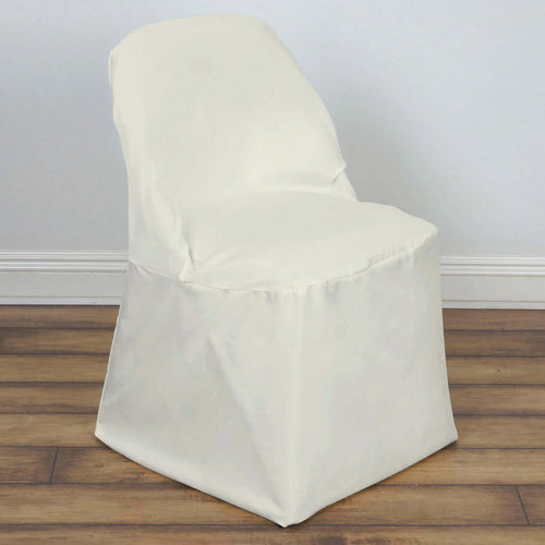 10 Pack Polyester Chair Covers for Folding Chairs Ivory - Wrinkle - Free Stain - Resistant Slip - On Slipcovers - Bell Racket Store
