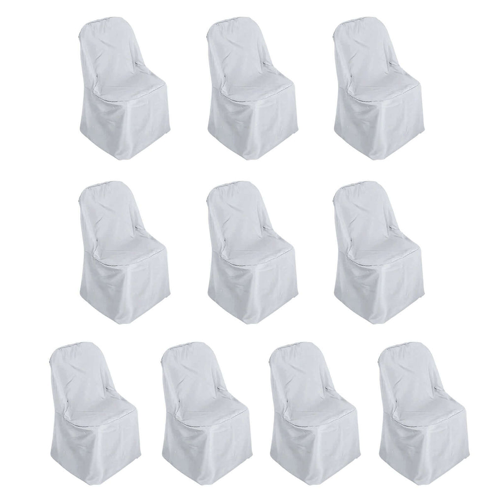 10 Pack Polyester Chair Covers for Folding Chairs Silver - Wrinkle - Free Stain - Resistant Slip - On Slipcovers - Bell Racket Store