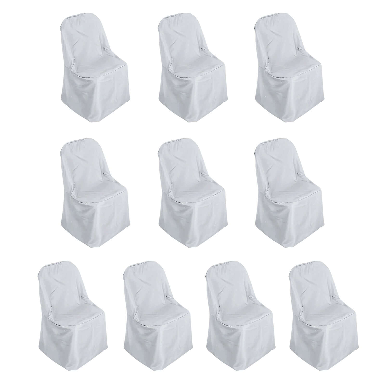 10 Pack Polyester Chair Covers for Folding Chairs Silver - Wrinkle - Free Stain - Resistant Slip - On Slipcovers - Bell Racket Store