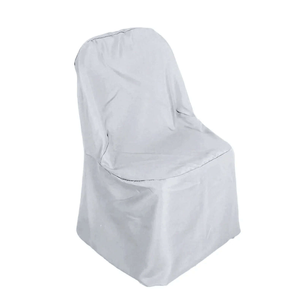 10 Pack Polyester Chair Covers for Folding Chairs Silver - Wrinkle - Free Stain - Resistant Slip - On Slipcovers - Bell Racket Store