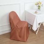 10 Pack Polyester Chair Covers for Folding Chairs Terracotta (Rust) - Wrinkle - Free Stain - Resistant Slip - On Slipcovers - Bell Racket Store