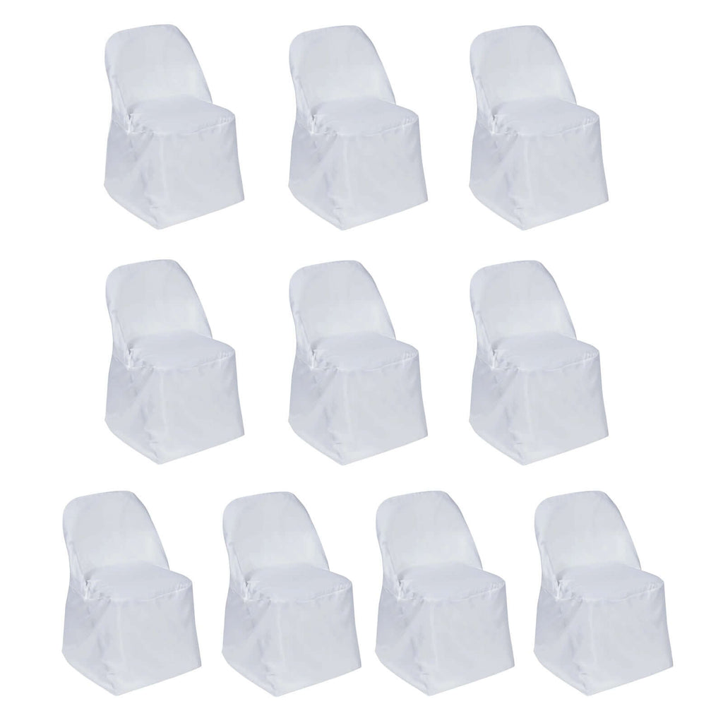 10 Pack Polyester Chair Covers for Folding Chairs White - Wrinkle - Free Stain - Resistant Slip - On Design for Events - Bell Racket Store