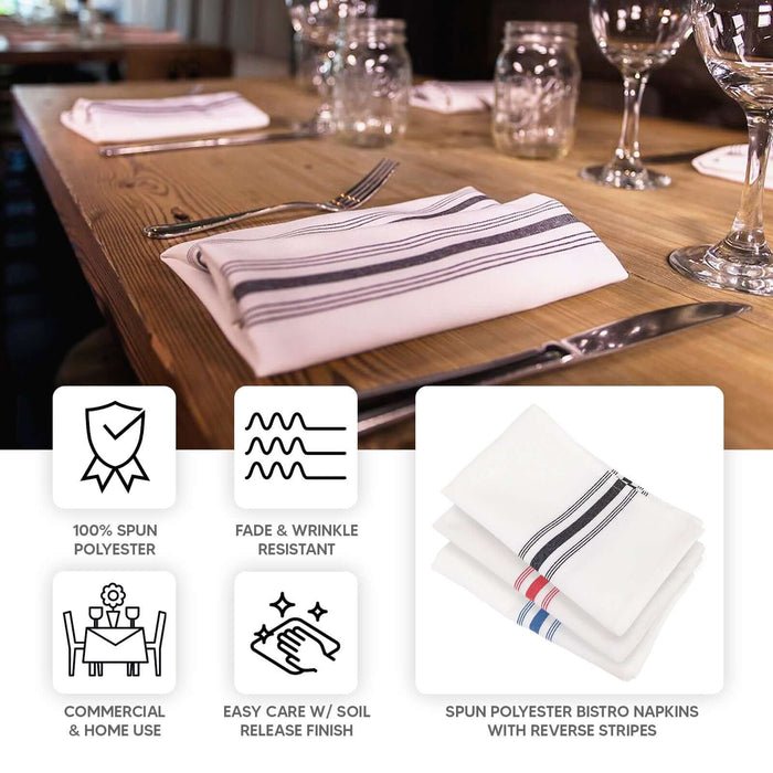 10 Pack Premium Spun Polyester 18"x22" Napkins Black/White Bistro Style - Highly Absorbent Cotton - Like Feel Cloth Napkins - Bell Racket Store