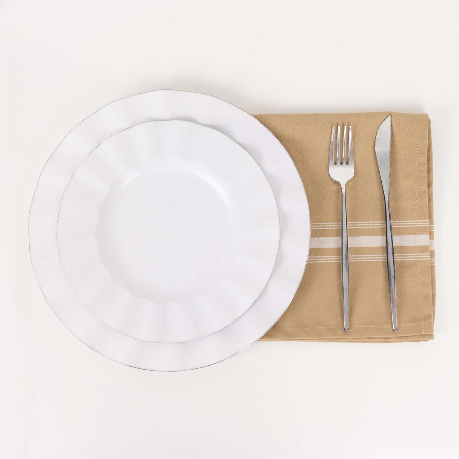 10 Pack Premium Spun Polyester 18"x22" Napkins Champagne/White Bistro Style - Highly Absorbent Cotton - Like Feel Cloth Napkins - Bell Racket Store