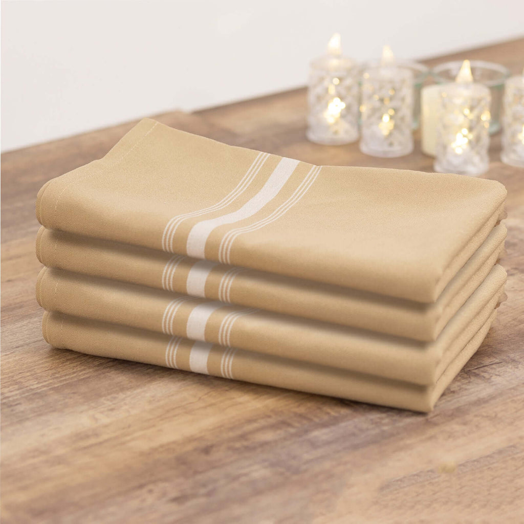 10 Pack Premium Spun Polyester 18"x22" Napkins Champagne/White Bistro Style - Highly Absorbent Cotton - Like Feel Cloth Napkins - Bell Racket Store