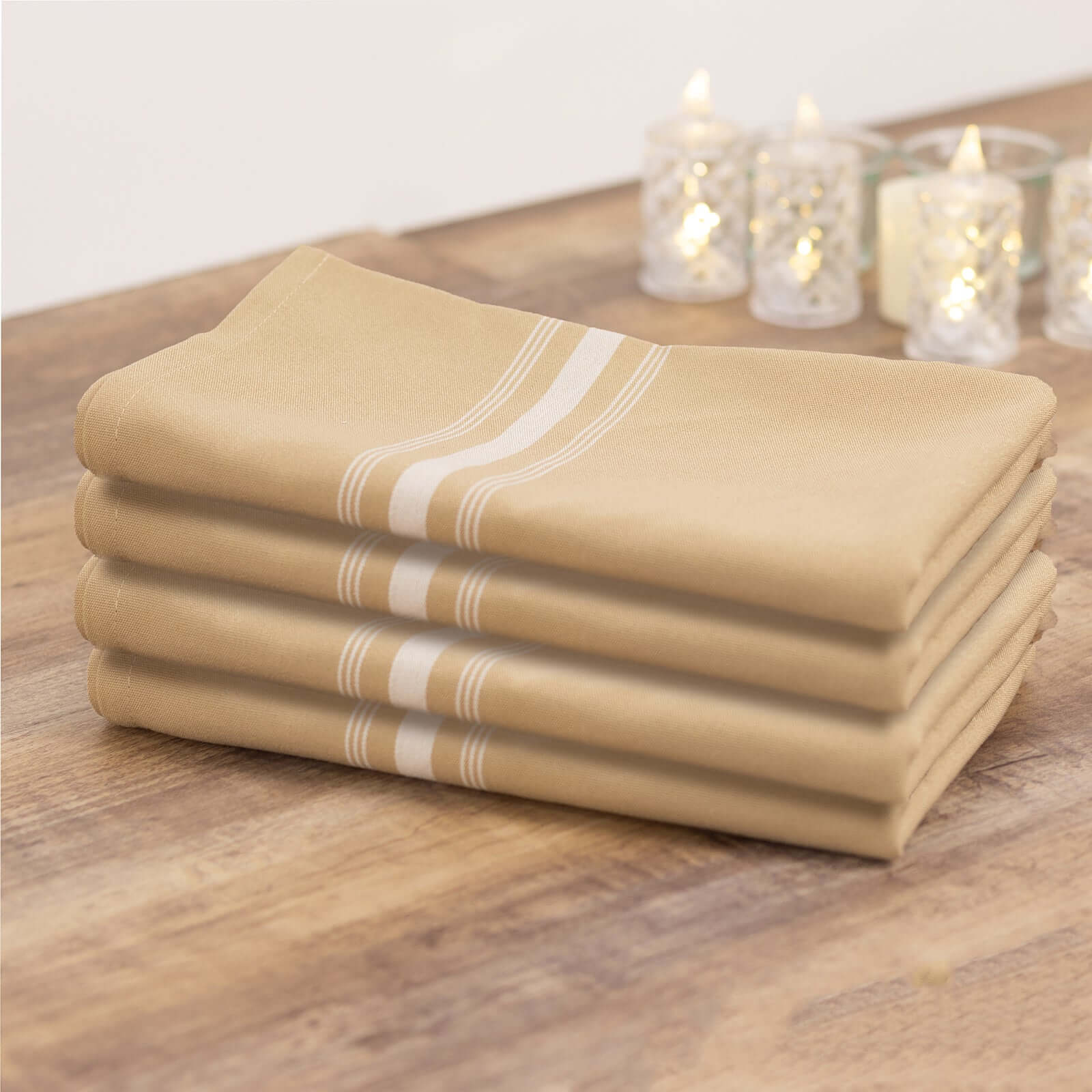10 Pack Premium Spun Polyester 18"x22" Napkins Champagne/White Bistro Style - Highly Absorbent Cotton - Like Feel Cloth Napkins - Bell Racket Store