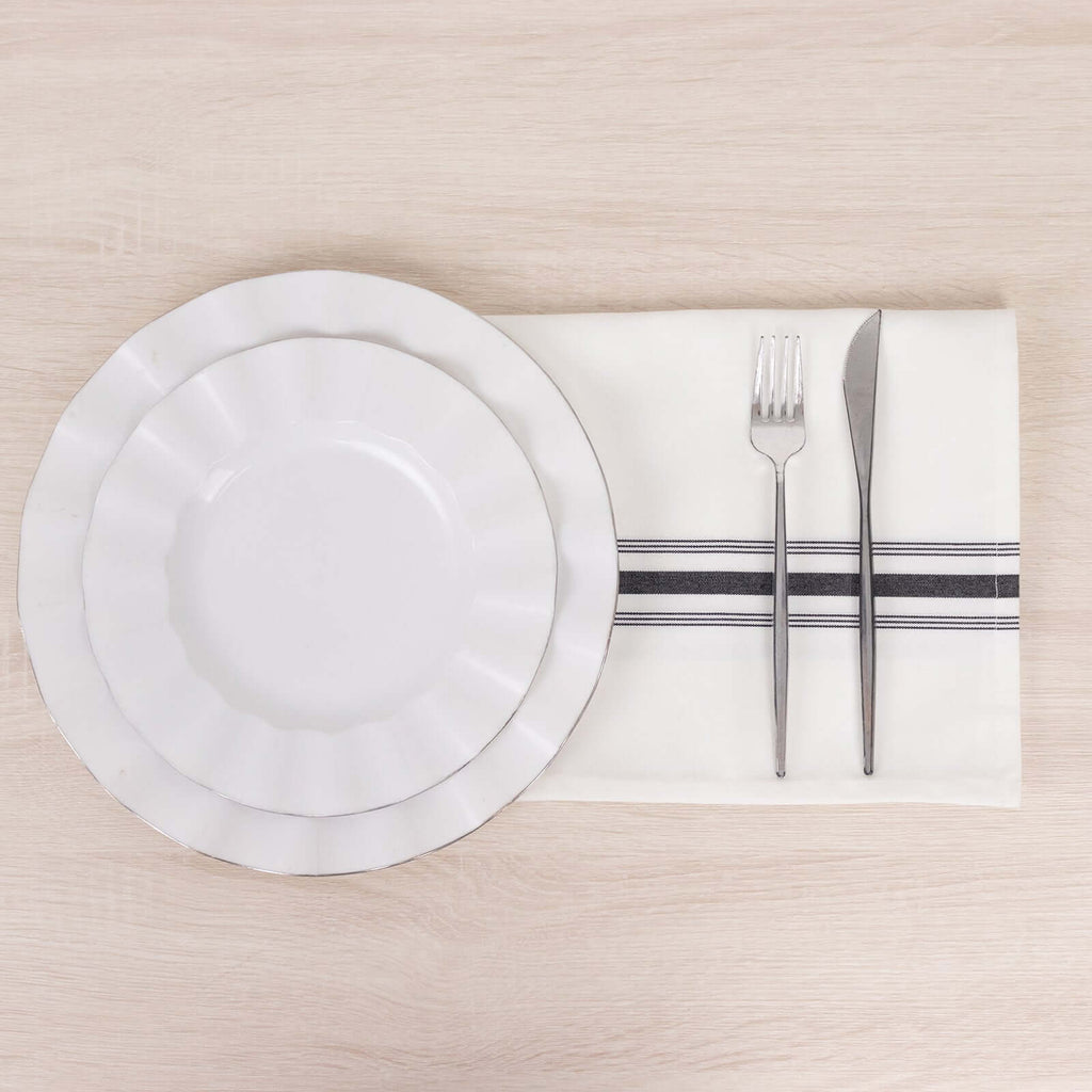 10 Pack Premium Spun Polyester 18"x22" Napkins White/Black Bistro Style - Highly Absorbent Cotton - Like Feel Cloth Napkins for Everyday Dining or Celebrations - Bell Racket Store