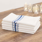 10 Pack Premium Spun Polyester 18"x22" Napkins White/Blue Bistro Style - Highly Absorbent Cotton - Like Feel Cloth Napkins - Bell Racket Store