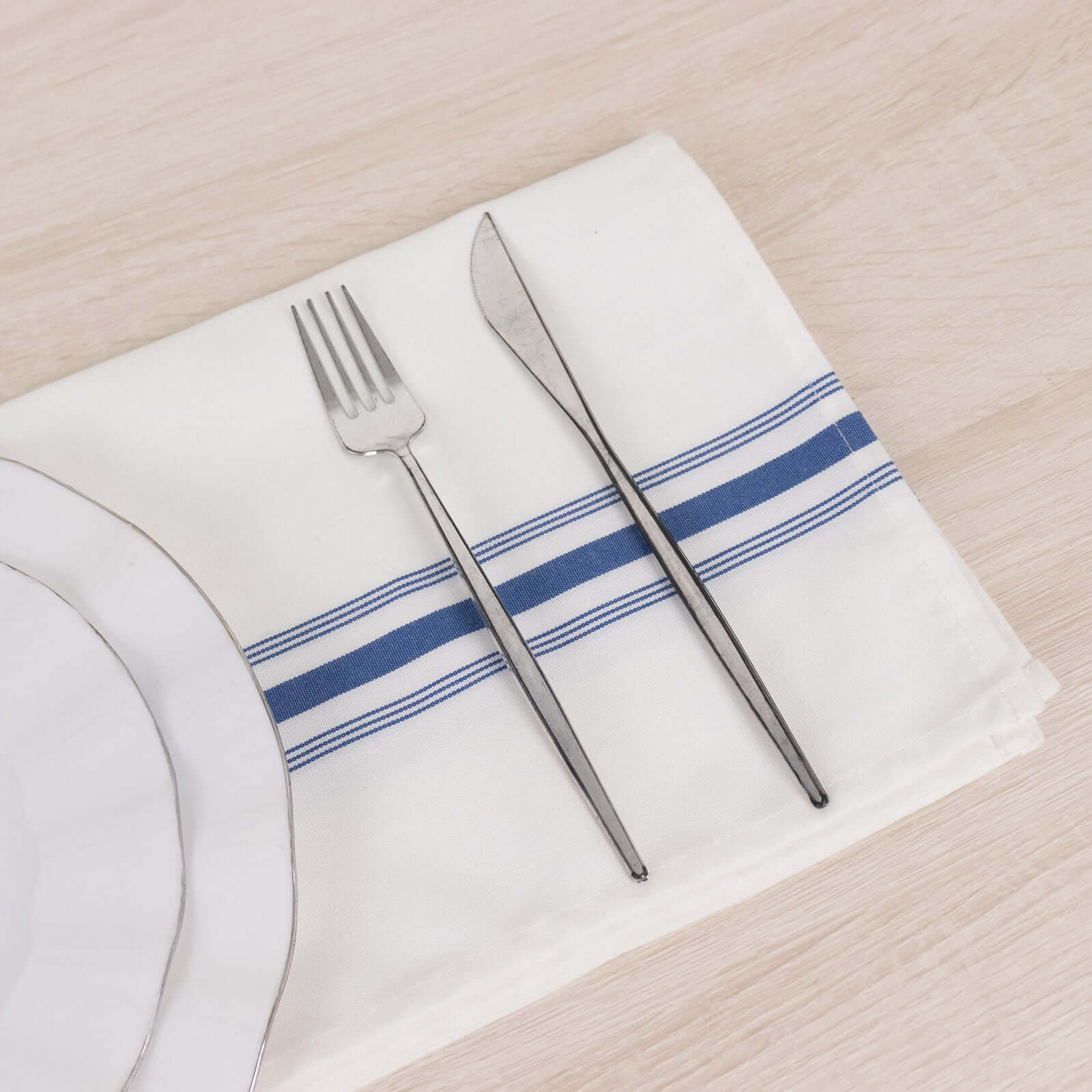 10 Pack Premium Spun Polyester 18"x22" Napkins White/Blue Bistro Style - Highly Absorbent Cotton - Like Feel Cloth Napkins - Bell Racket Store