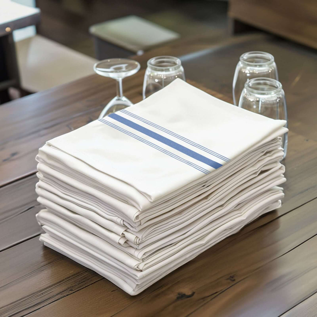 10 Pack Premium Spun Polyester 18"x22" Napkins White/Blue Bistro Style - Highly Absorbent Cotton - Like Feel Cloth Napkins - Bell Racket Store