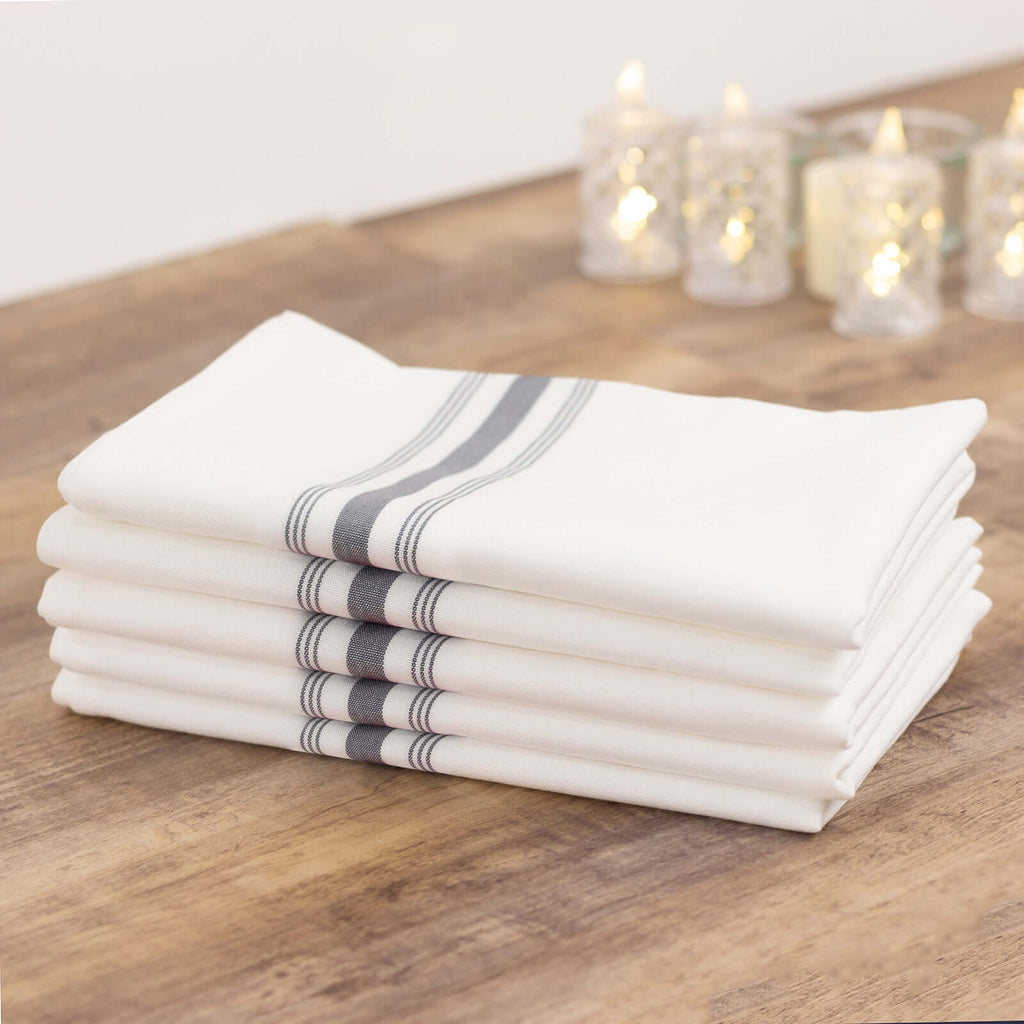 10 Pack Premium Spun Polyester 18"x22" Napkins White/Gray Bistro Style - Highly Absorbent Cotton - Like Feel Cloth Napkins - Bell Racket Store