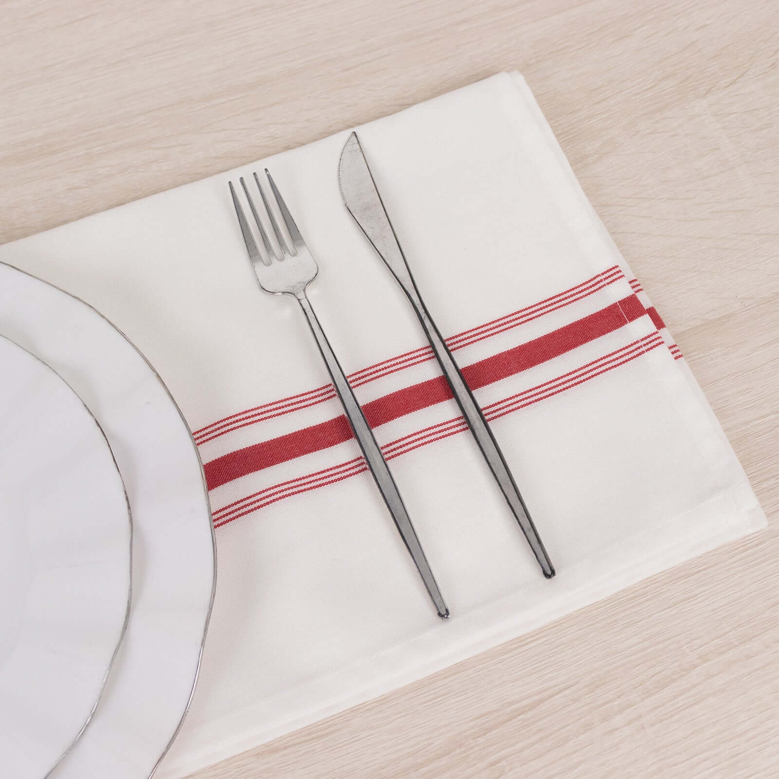 10 Pack Premium Spun Polyester 18"x22" Napkins White/Red Bistro Style - Highly Absorbent Cotton - Like Feel Cloth Napkins - Bell Racket Store