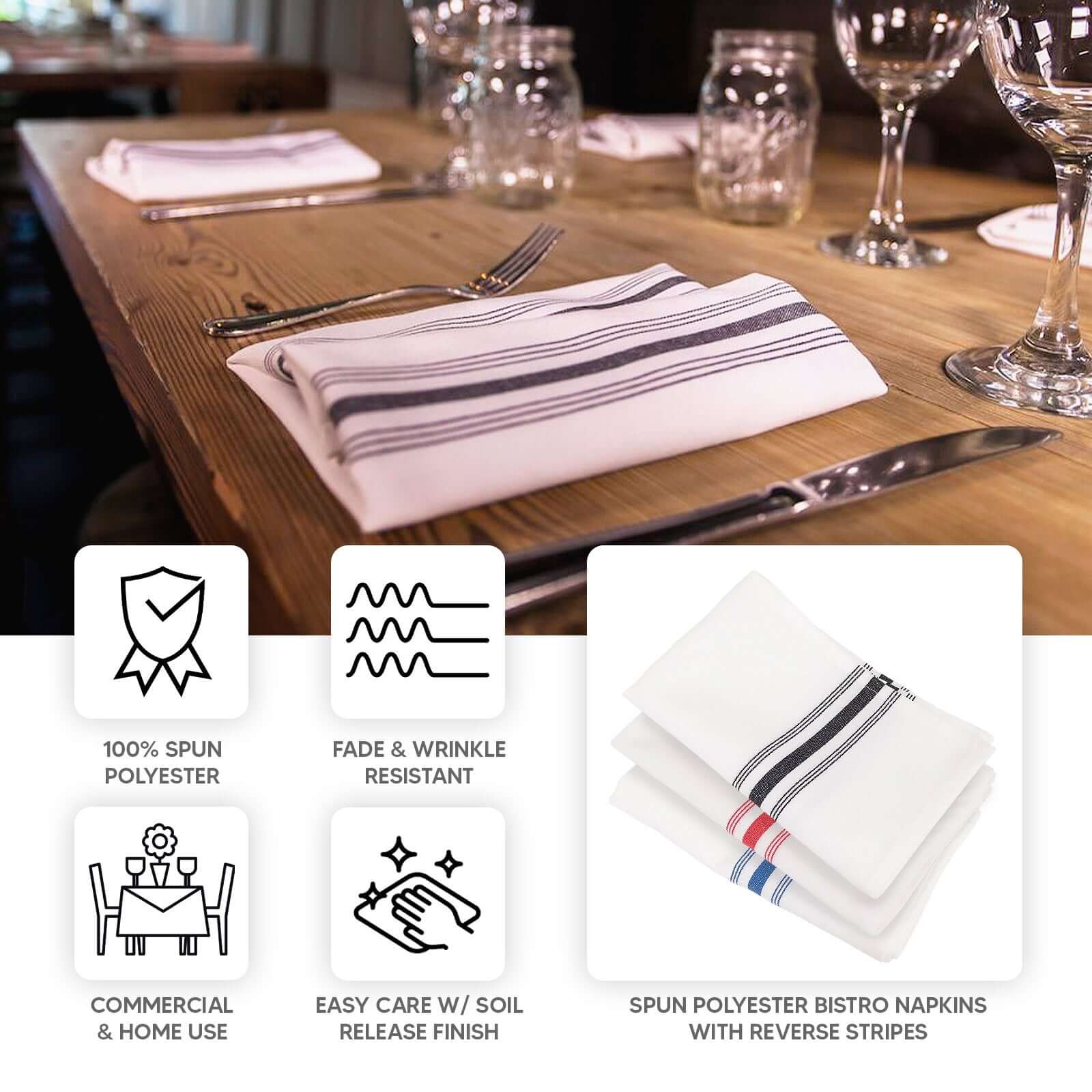 10 Pack Premium Spun Polyester 18"x22" Napkins White/Red Bistro Style - Highly Absorbent Cotton - Like Feel Cloth Napkins - Bell Racket Store