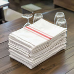 10 Pack Premium Spun Polyester 18"x22" Napkins White/Red Bistro Style - Highly Absorbent Cotton - Like Feel Cloth Napkins - Bell Racket Store