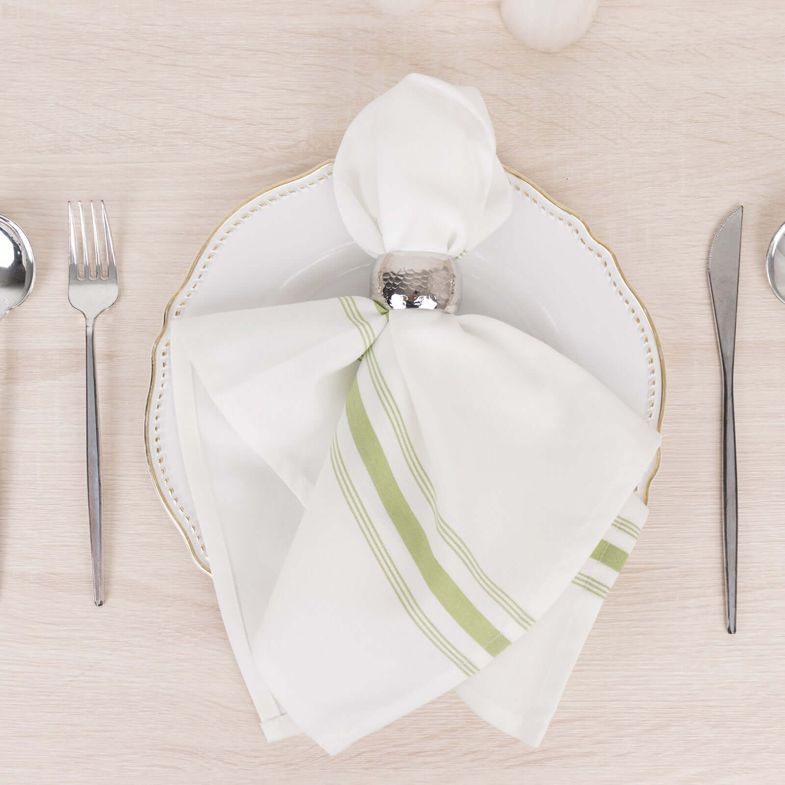 10 Pack Premium Spun Polyester 18"x22" Napkins White/Sage Green Bistro Style - Highly Absorbent Cotton - Like Feel Cloth Napkins - Bell Racket Store