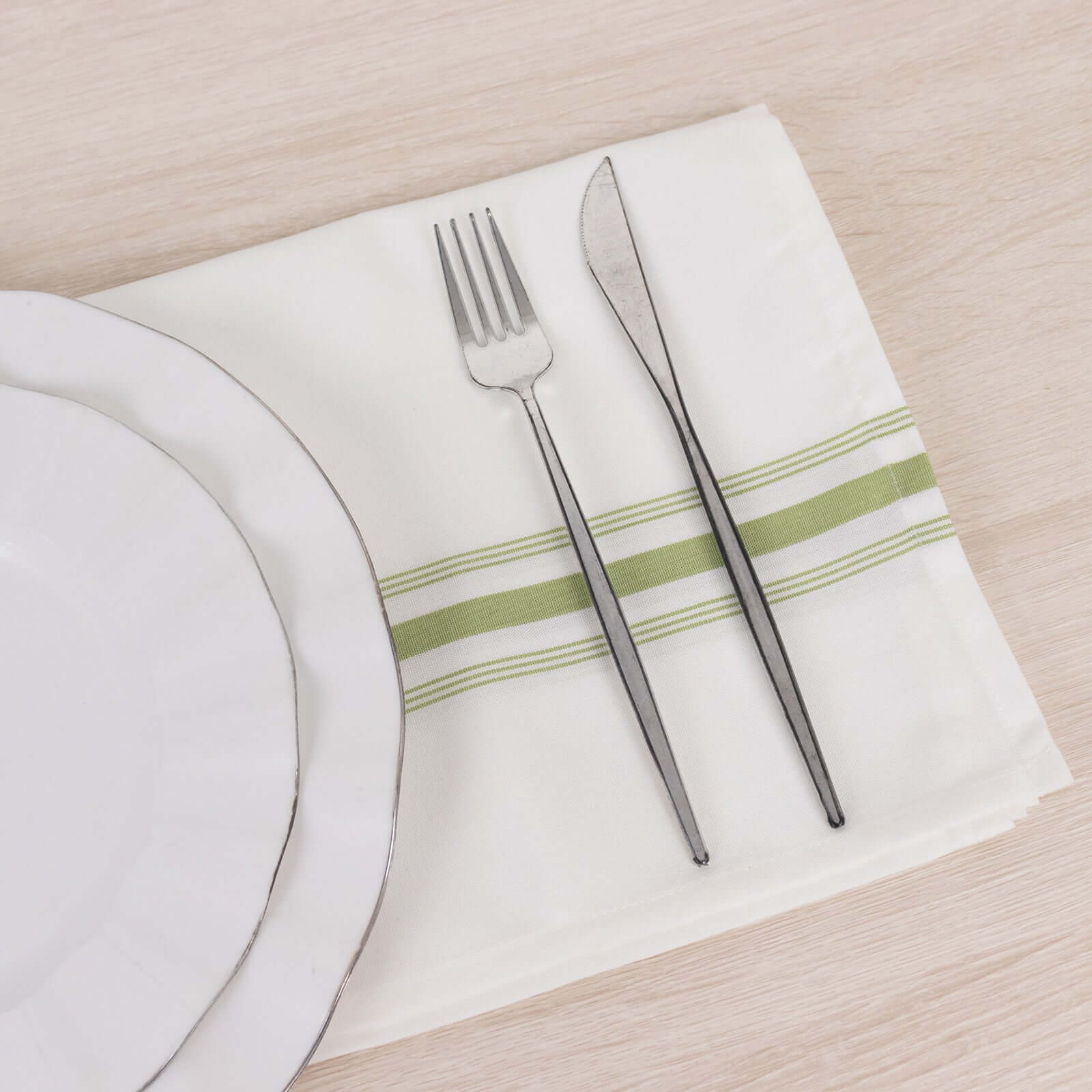 10 Pack Premium Spun Polyester 18"x22" Napkins White/Sage Green Bistro Style - Highly Absorbent Cotton - Like Feel Cloth Napkins - Bell Racket Store