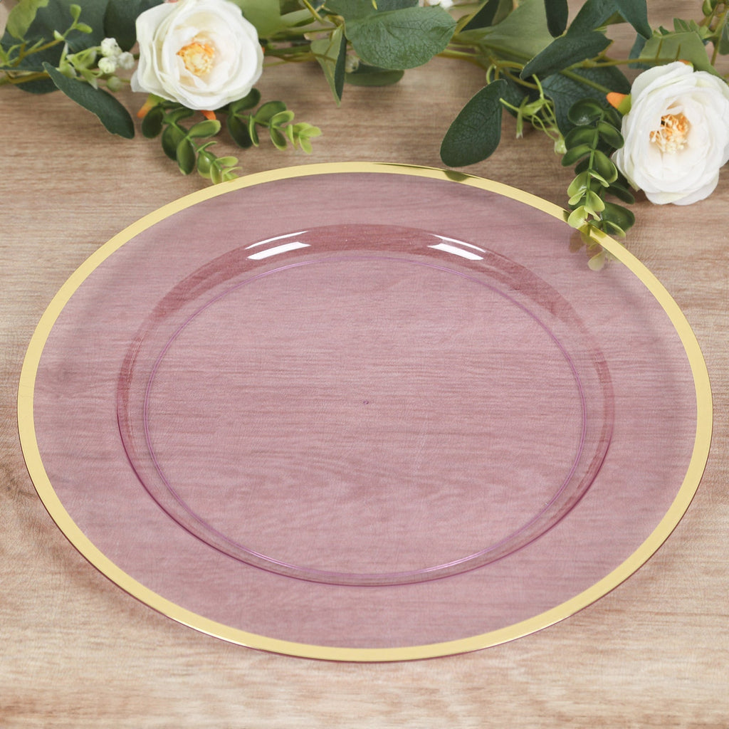 10 Pack Purple Economy Plastic Charger Plates With Gold Rim, 12" Round Transparent Dinner Chargers Event Tabletop Decor - Bell Racket Store