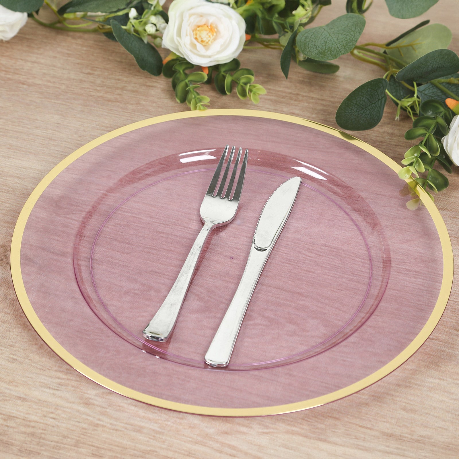 10 Pack Purple Economy Plastic Charger Plates With Gold Rim, 12" Round Transparent Dinner Chargers Event Tabletop Decor - Bell Racket Store