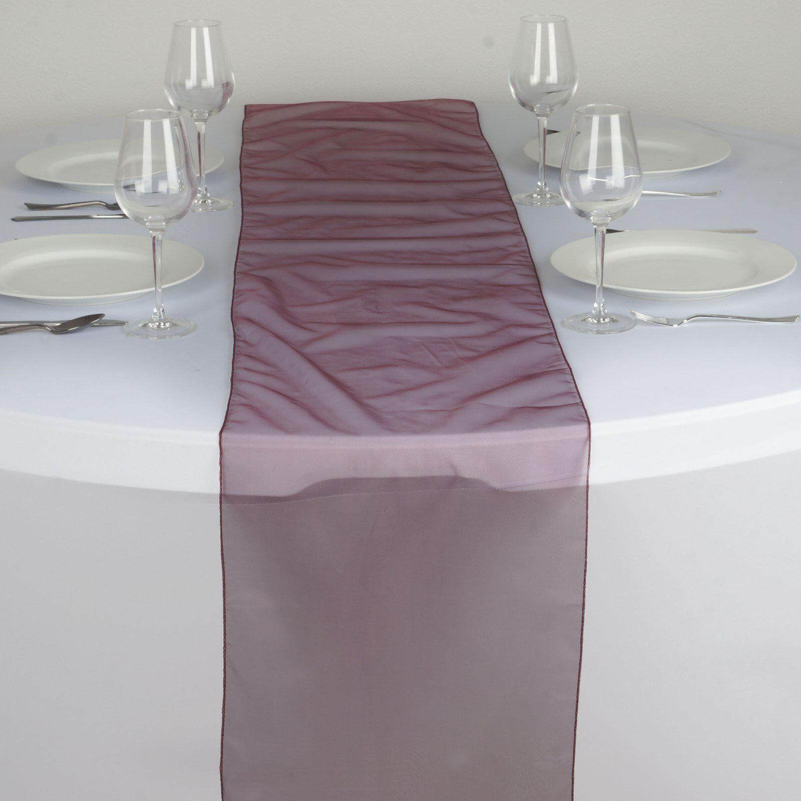 10 Pack Sheer Organza 14"x108" Table Runners Burgundy - Soft and Lightweight Table Accent