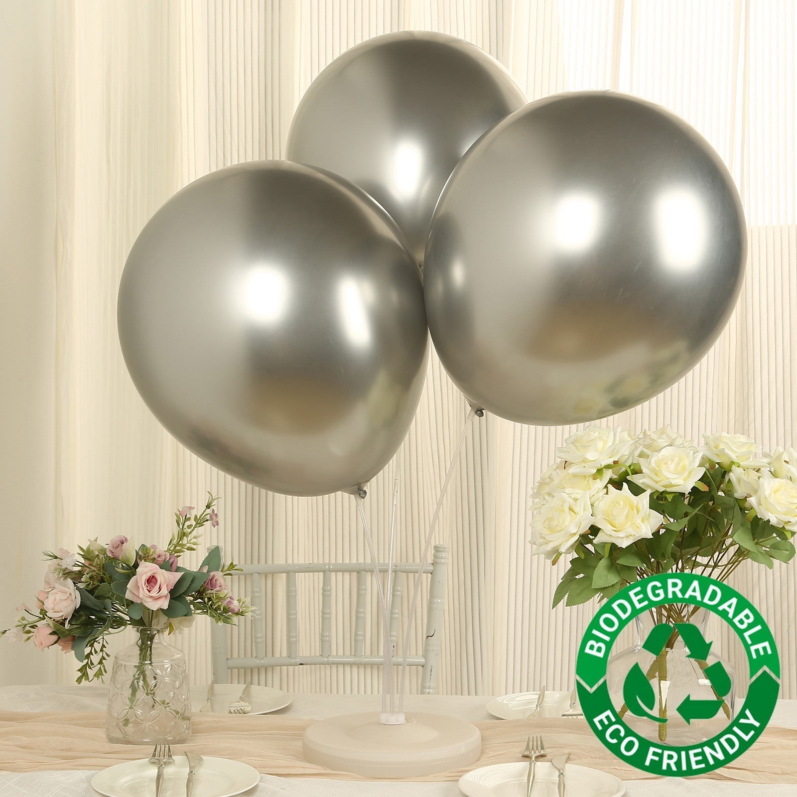10 Pack Silver Biodegradable Balloons, 18" Thickened Extra Strong Eco - friendly Latex Helium Party Balloons - Bell Racket Store