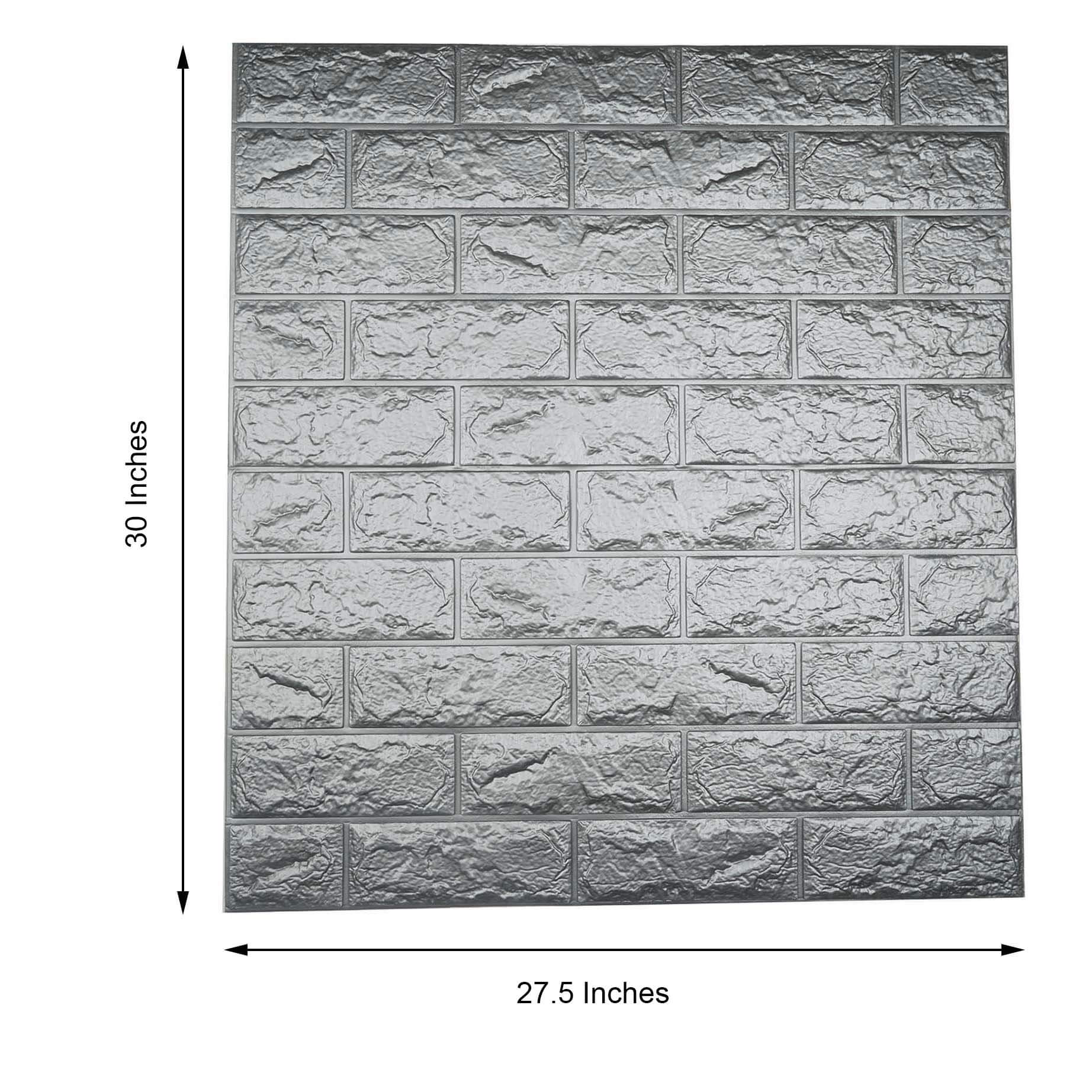 10 Pack Silver foam Brick Peel And Stick 3D Wall Tile Panels - Covers 58sq.ft - Bell Racket Store