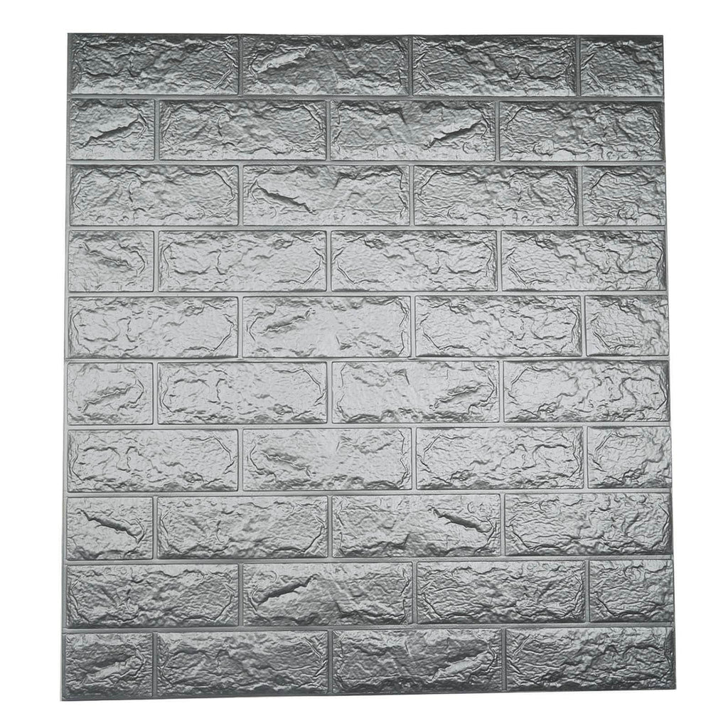 10 Pack Silver foam Brick Peel And Stick 3D Wall Tile Panels - Covers 58sq.ft - Bell Racket Store