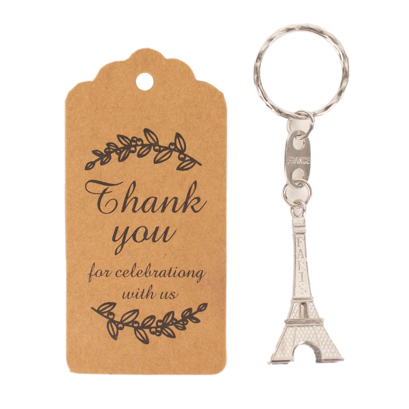 10 Pack Silver Plastic Paris Eiffel Tower Keychain Wedding Favors, 4" Bridal Shower Party Souvenirs With Thank You Tag - Bell Racket Store