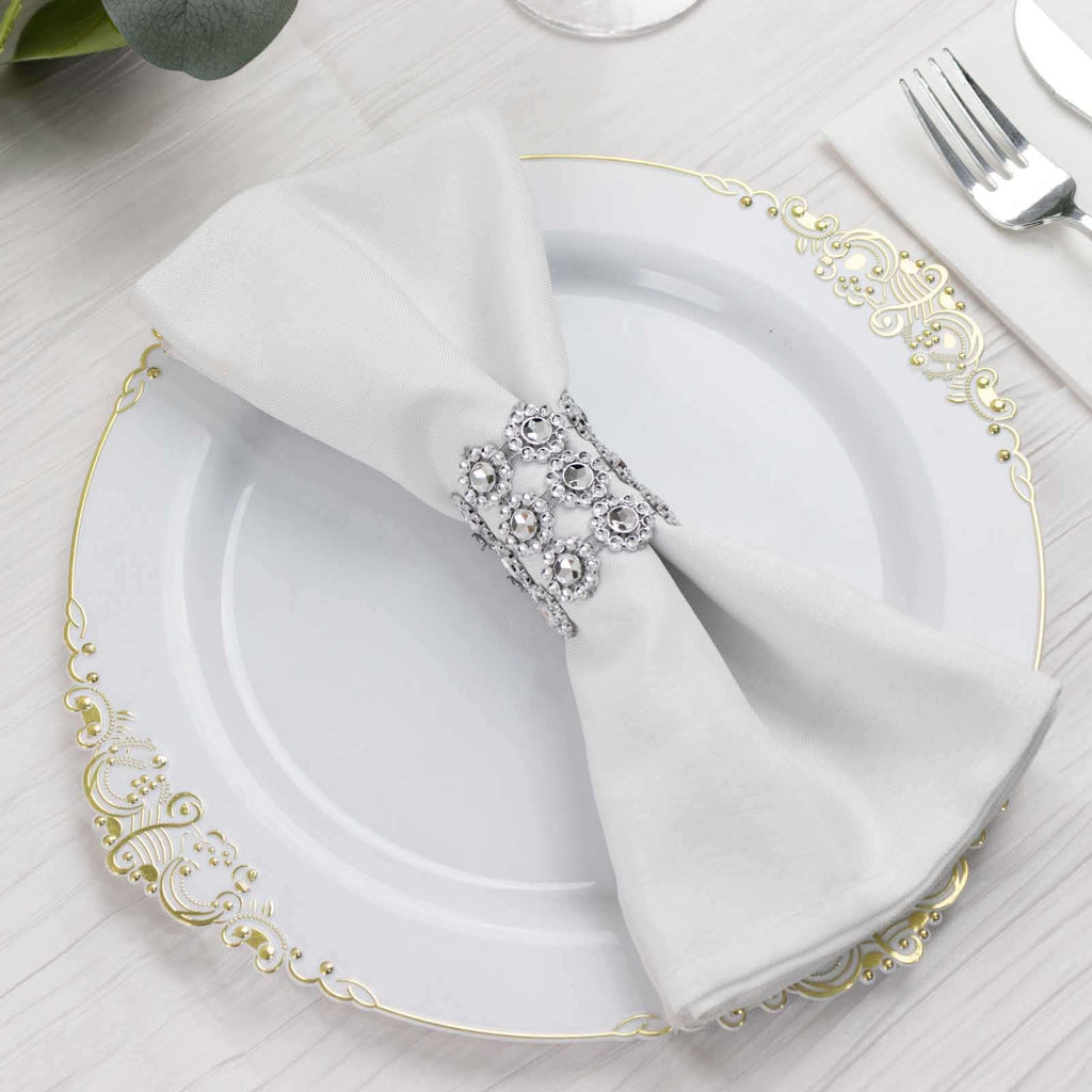 10 Pack Silver Sunflower Diamond Rhinestones Napkin Holders With Velcro, Elegant Wedding Napkin Rings - Bell Racket Store