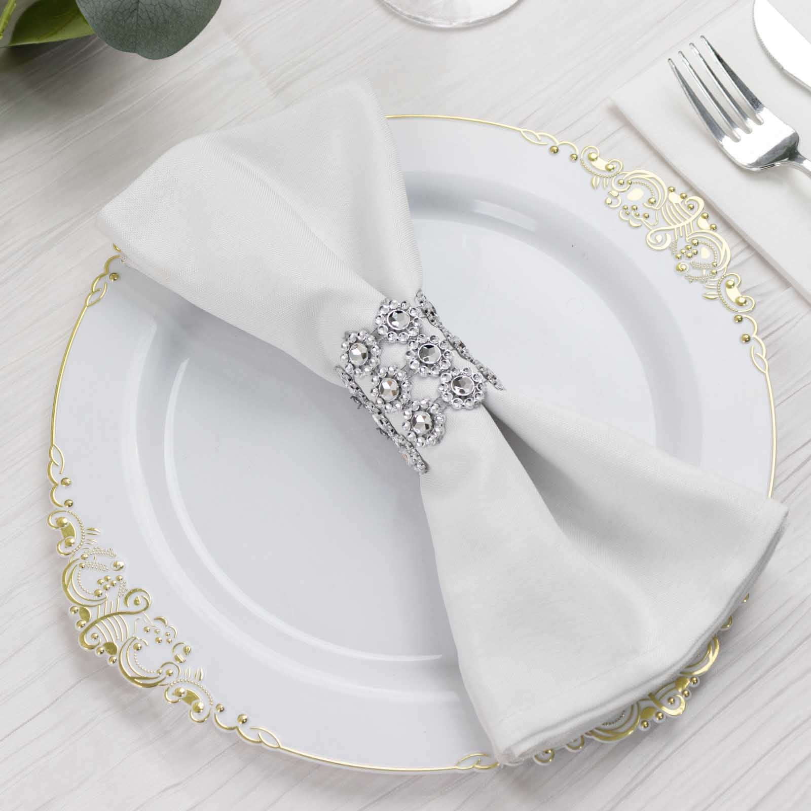 10 Pack Silver Sunflower Diamond Rhinestones Napkin Holders With Velcro, Elegant Wedding Napkin Rings - Bell Racket Store