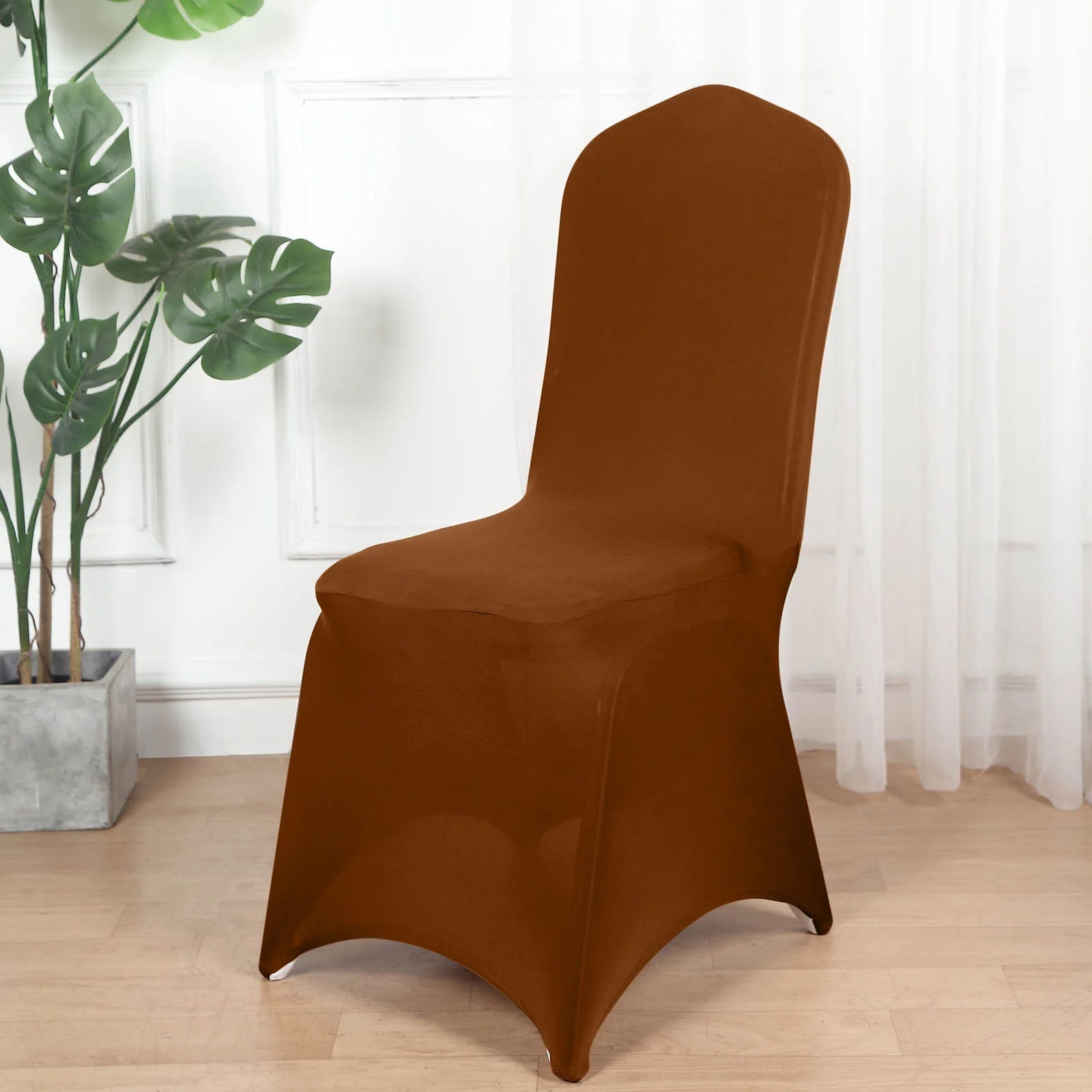 10 Pack Spandex Chair Covers for Banquet Chairs Cinnamon Brown - Durable Reusable Stretch Slip - On Covers - Bell Racket Store