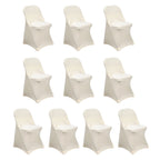 10 Pack Stretch Spandex Chair Covers Beige for Folding Chairs - Durable 160GSM Fitted Slipcovers - Bell Racket Store