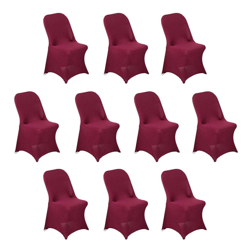 10 Pack Stretch Spandex Chair Covers Burgundy for Folding Chairs - Durable 160GSM Fitted Slipcovers - Bell Racket Store