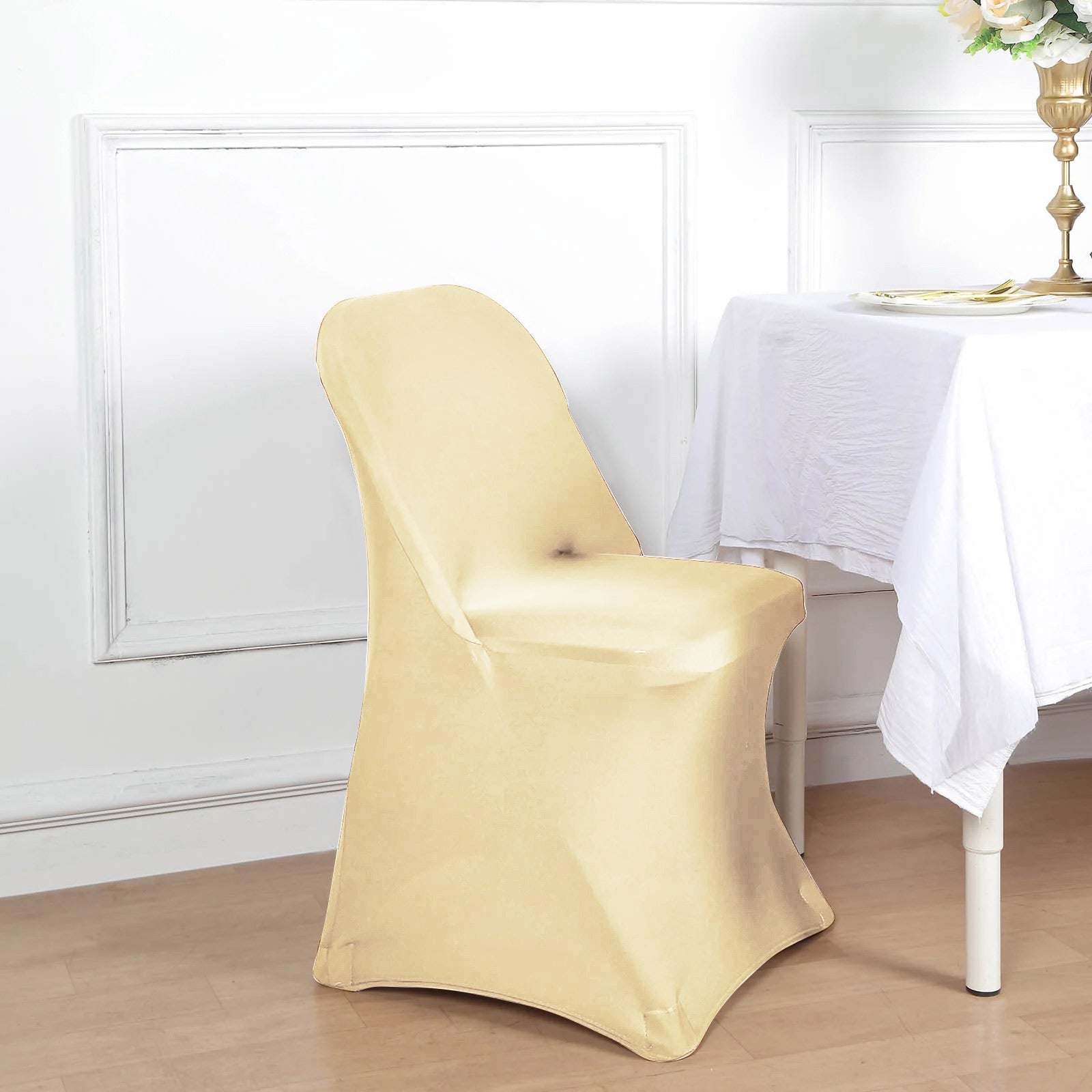 10 Pack Stretch Spandex Chair Covers Champagne for Folding Chairs - Durable 160GSM Fitted Slipcovers - Bell Racket Store